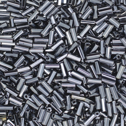 Czech Bugle Beads Size 2 Metallic Gray Hematite