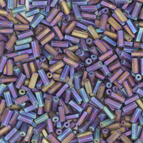 Czech Bugle Beads Size 2 Matte Rainbow Dark Amethyst Czech Bugle Beads Size 2 Matte Rainbow Dark Amethyst