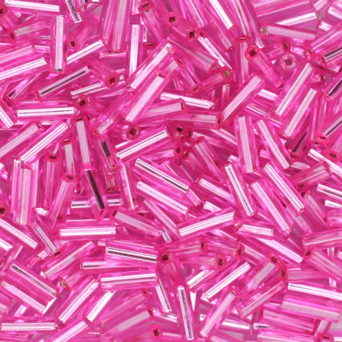 Czech Bugle Beads Size 3 Silver Lined Pink