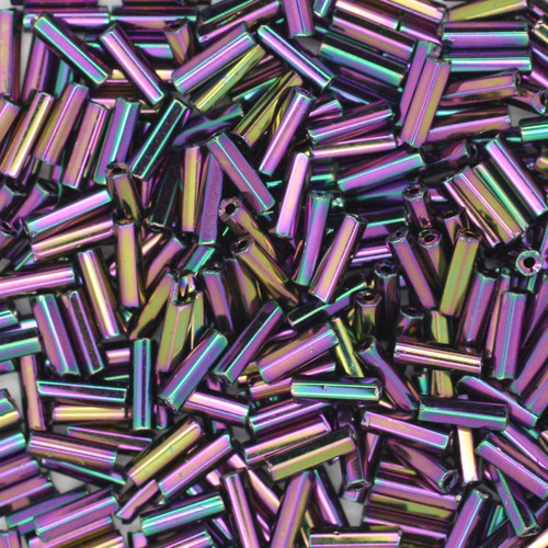 Czech Bugle Beads Size 3 Metallic Rainbow Purple