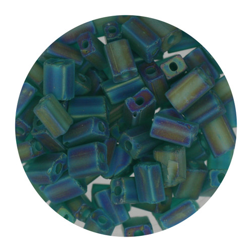 Rectangle Beads 5mm x 3mm Czech Glass Emerald Green Matte Rainbow