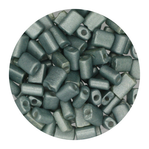 Rectangle Beads 5mm x 3mm Czech Glass Green Matte Metallic