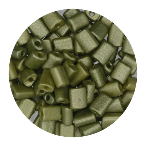 Rectangle Beads 5mm x 3mm Czech Glass Olive Gold Matte Metallic