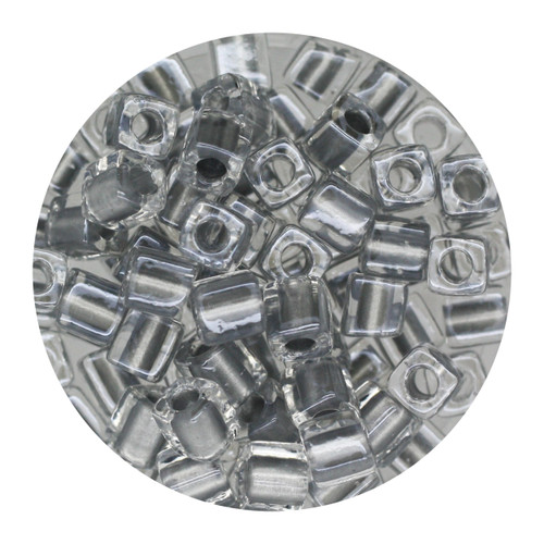 4mm Japanese Glass Cube Beads Gray Silver Lined