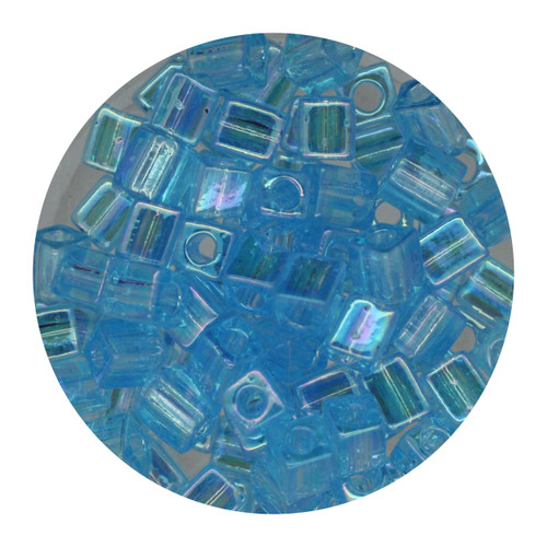 4mm Japanese Glass Cube Beads Aqua Blue Transparent Rainbow
