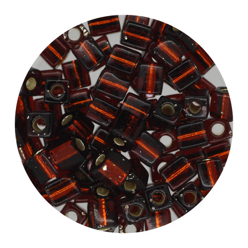 4mm Japanese Glass Cube Beads Brown Silver Lined