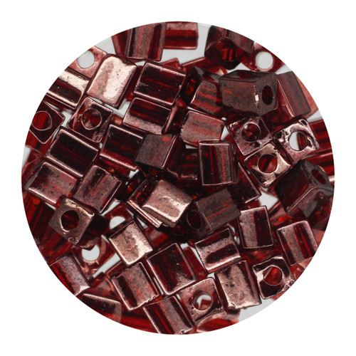 4mm Japanese Glass Cube Beads Gold/Dark Red Luster