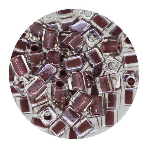 4mm Japanese Glass Cube Beads Coffee Brown Lined