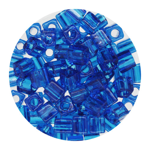 4mm Japanese Glass Cube Beads Bright Blue Transparent