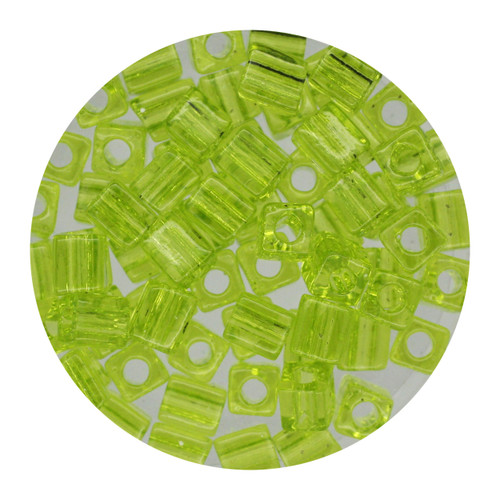 4mm Japanese Glass Cube Beads Lime Green Transparent