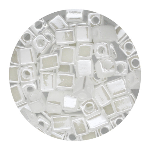 4mm Japanese Glass Cube Beads White `Opal