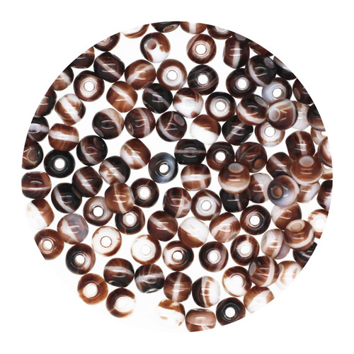 Brown White Swirl 3mm Round Czech Glass Beads