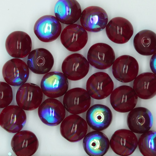 8mm Rainbow Glass Czech Beads Ruby Red