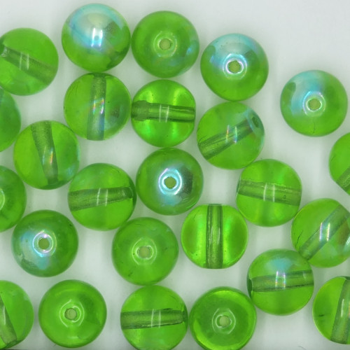 8mm Rainbow Glass Czech Beads Peridot Green