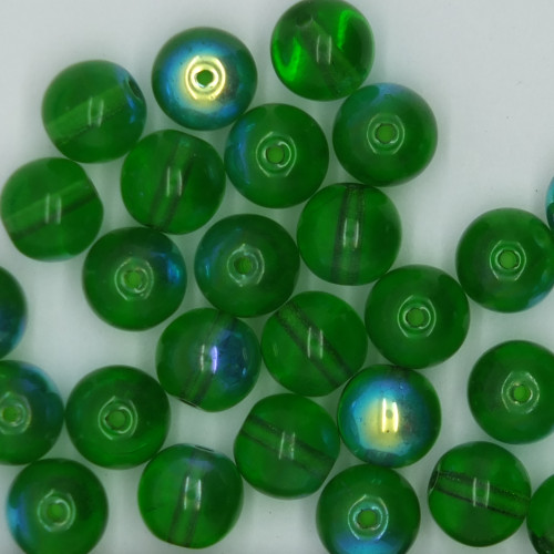 8mm Rainbow Glass Czech Beads Green
