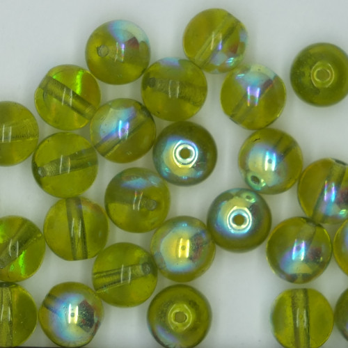 8mm Rainbow Glass Czech Beads Olive Green