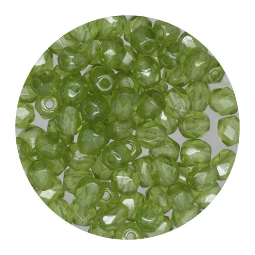 4mm Czech Fire Polished Beads Peridot Green Luster