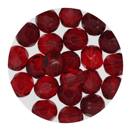 6mm Czech Fire Polished Beads Red Transparent