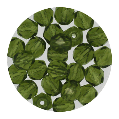6mm Czech Fire Polished Beads Olive Green Transparent