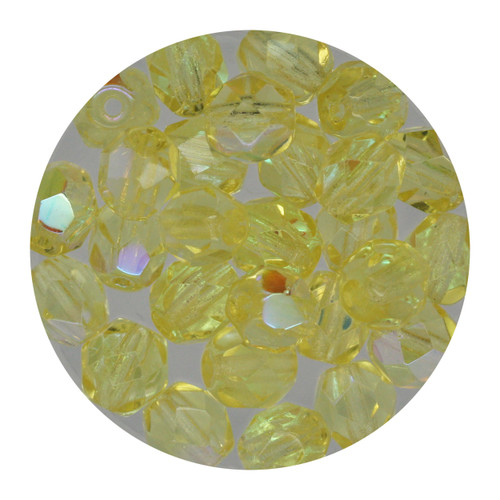 6mm Czech Fire Polished Beads Light Yellow Transparent Iris