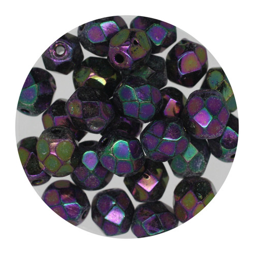 6mm Czech Fire Polished Beads Purple Metallic Iris
