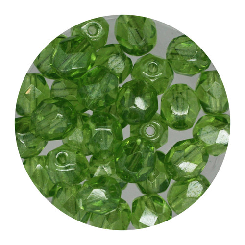 6mm Czech Fire Polished Beads Peridot Green Luster