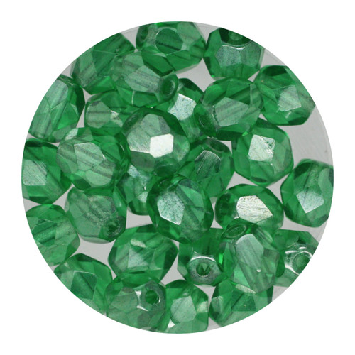 6mm Czech Fire Polished Beads Emerald Green Luster