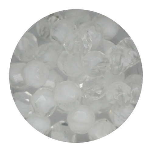 6mm Czech Fire Polished Beads Crystal/White Two-Tone