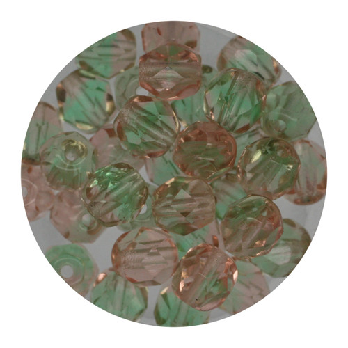6mm Czech Fire Polished Beads Lime/Pink Two-Tone