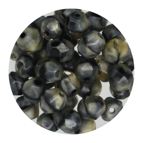 6mm Czech Fire Polished Beads Gray/Tan Two-Tone