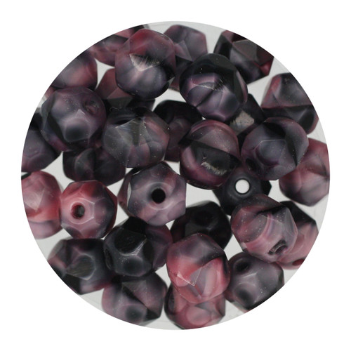 6mm Czech Fire Polished Beads Gray/Pink Two-Tone