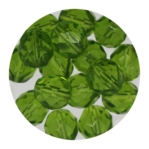 8mm Czech Fire Polished Beads Olive Green Transparent