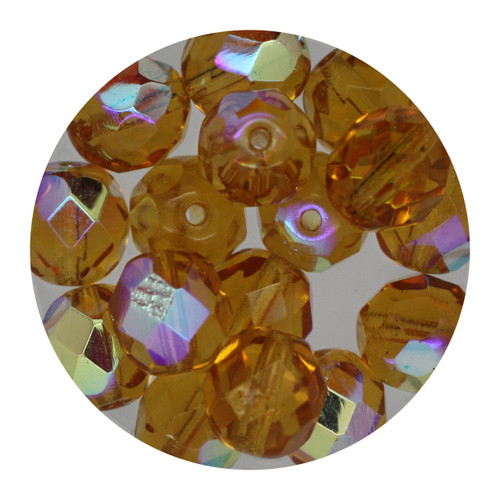 8mm Czech Fire Polished Beads Topaz Transparent Iris