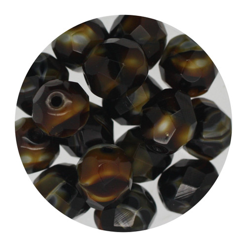 8mm Czech Fire Polished Beads Tiger Eye Swirl Opaque