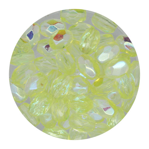 6x4mm Czech Fire Polished Beads Light Yelloiw Transparent Iris