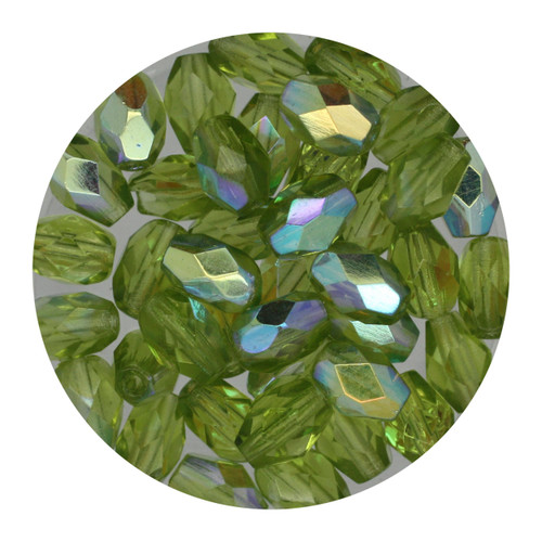 6x4mm Czech Fire Polished Beads Olive Green Transparent Iris