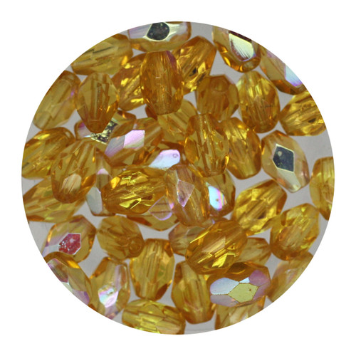 6x4mm Czech Fire Polished Beads Topaz Transparent Iris