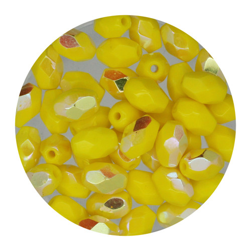 6x4mm Czech Fire Polished Beads Yellow Opaque Iris