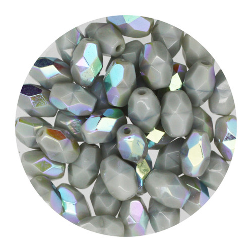 6x4mm Czech Fire Polished Beads Gray Opaque Iris