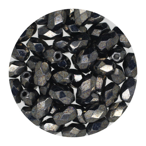 6x4mm Czech Fire Polished Beads Gray Metallic