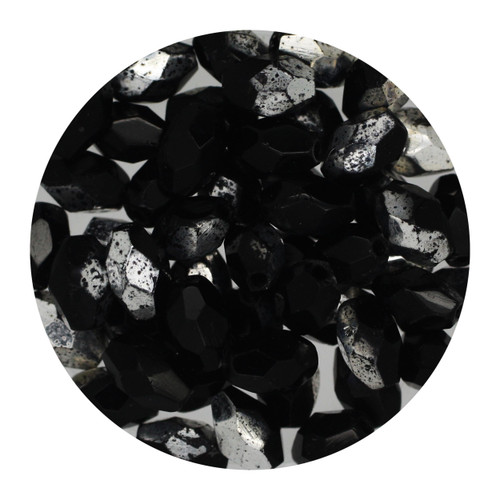 6x4mm Czech Fire Polished Beads Black/Silver Two-Tone