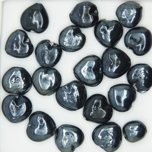 Glass Heart Beads Black Luster 10mm pk/20