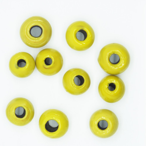 Glass Rough Round Large Hole Beads Yellow Opaque 10mm pk/10