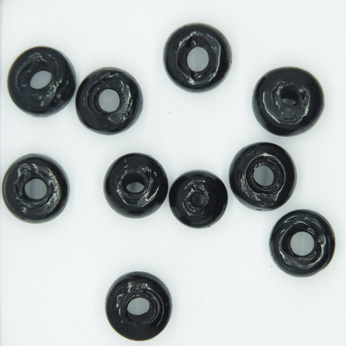 Glass Short Barrel Large Hole Beads Black Opaque 10mm pk/10