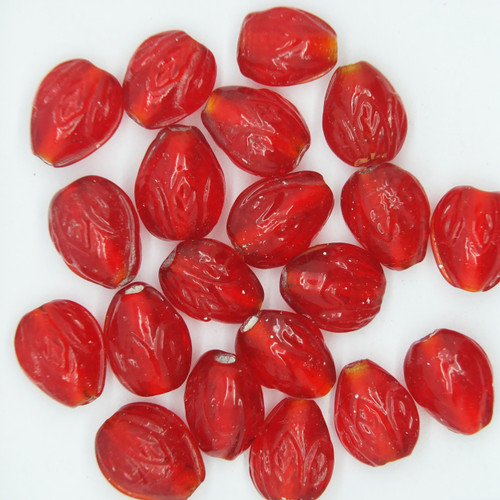 Glass Acorn Beads Red Transparent 12mm pk/20