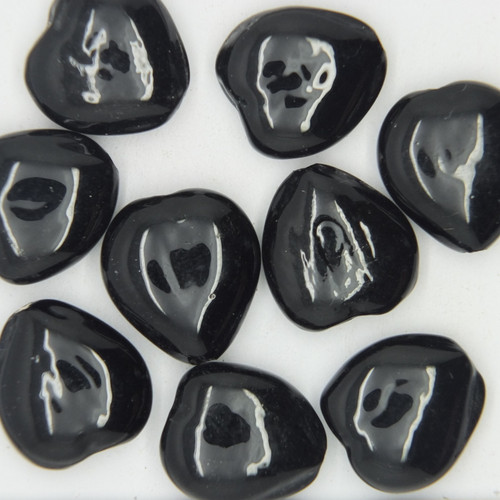 Glass Heart Beads Black Opaque 14mm pk/10