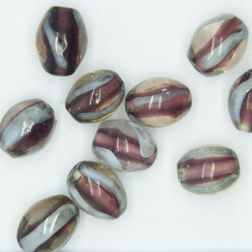 Glass Oval Beads Purple Silver Jewel Whisper 15x10mm pk/10