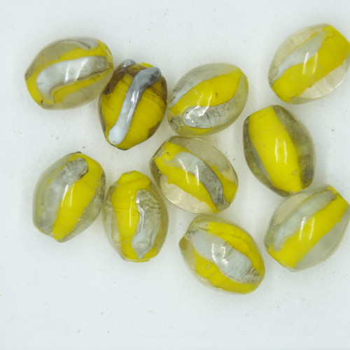 Glass Oval Beads Yellow Silver Jewel Whisper 15x10mm pk/10