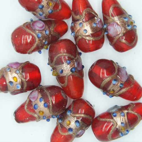 Glass Drop Beads Ruby Red Gilded Rose Swirl Transparent 20mm pk/10 Glass Drop Beads Ruby Red Gilded Rose Swirl Transparent 20mm pk/10
