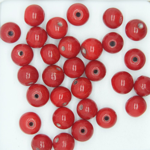 Glass Round Beads Red Opaque 8mm pk/30